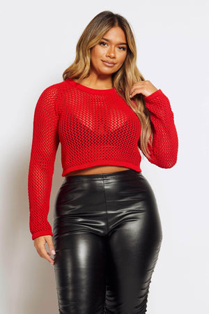 Red Crochet Crop Jumper