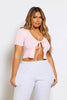 Pink Flutter Sleeve Tie Front Knit Top