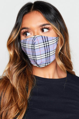 Purple Check Printed Fabric Face Mask