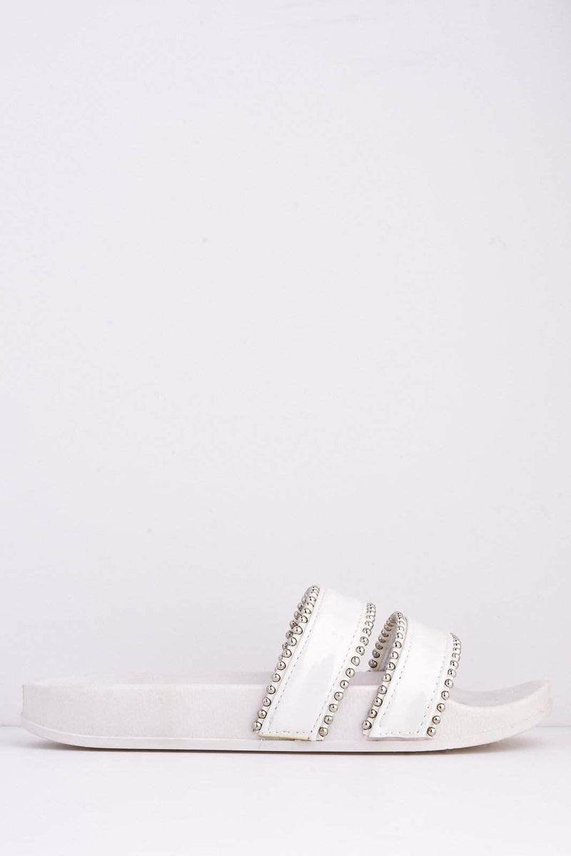 white studded sliders