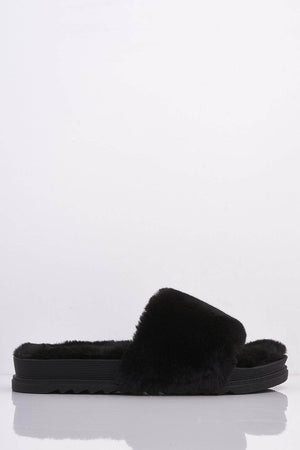 Black Faux Fur Sliders