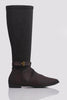 Brown Pu Contrast Stretch Knee High Boots