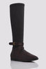 Brown Pu Contrast Stretch Knee High Boots