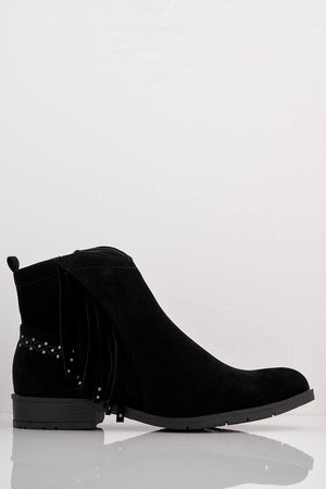 Black Faux Suede Fringe Ankle Boots