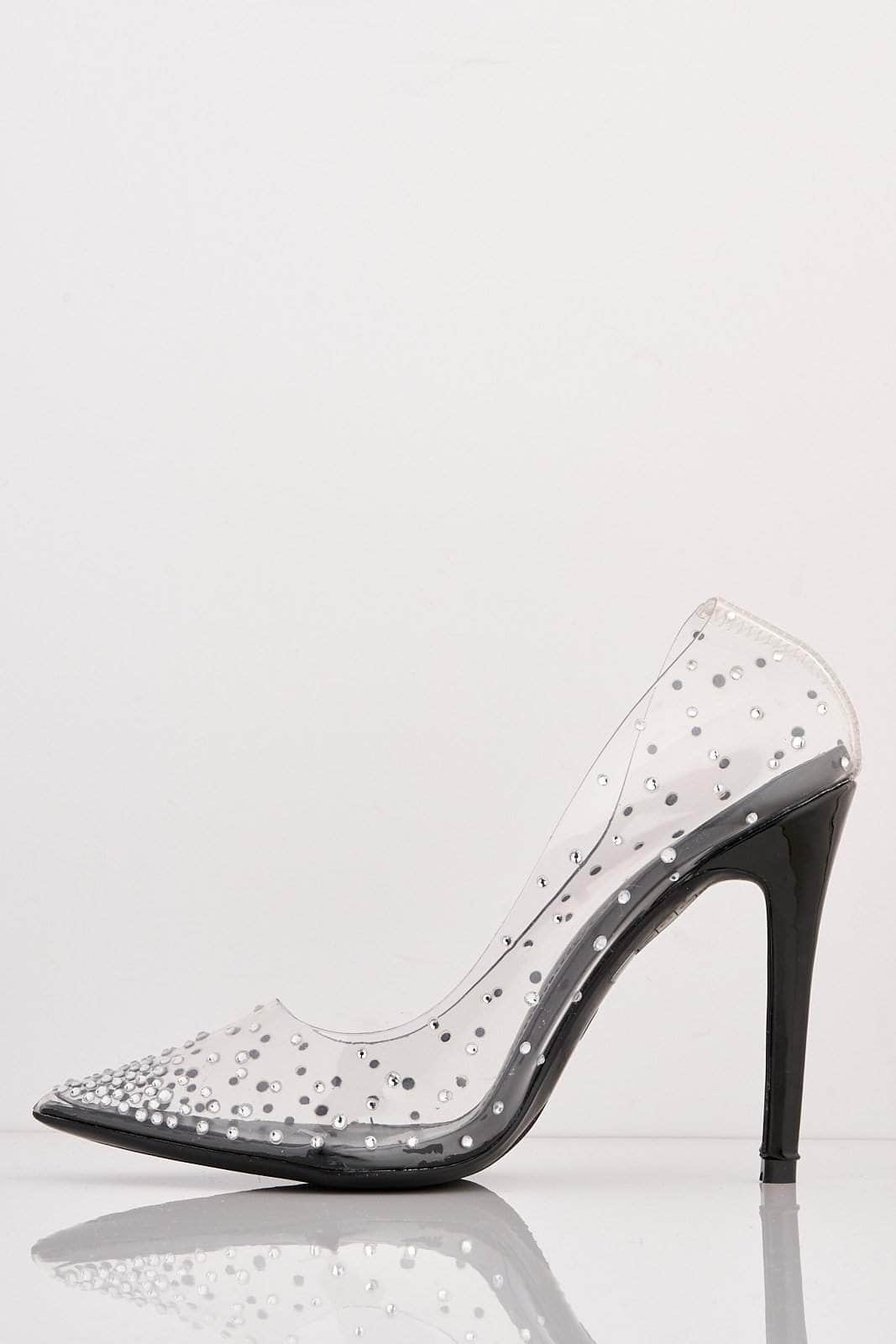 black pointed perspex heels