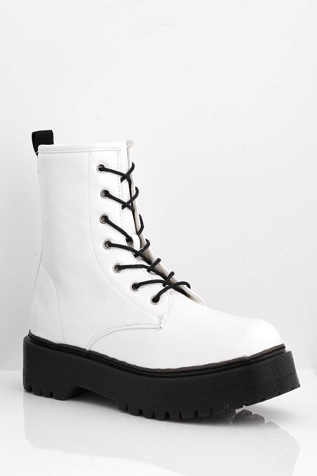 white lace up boot
