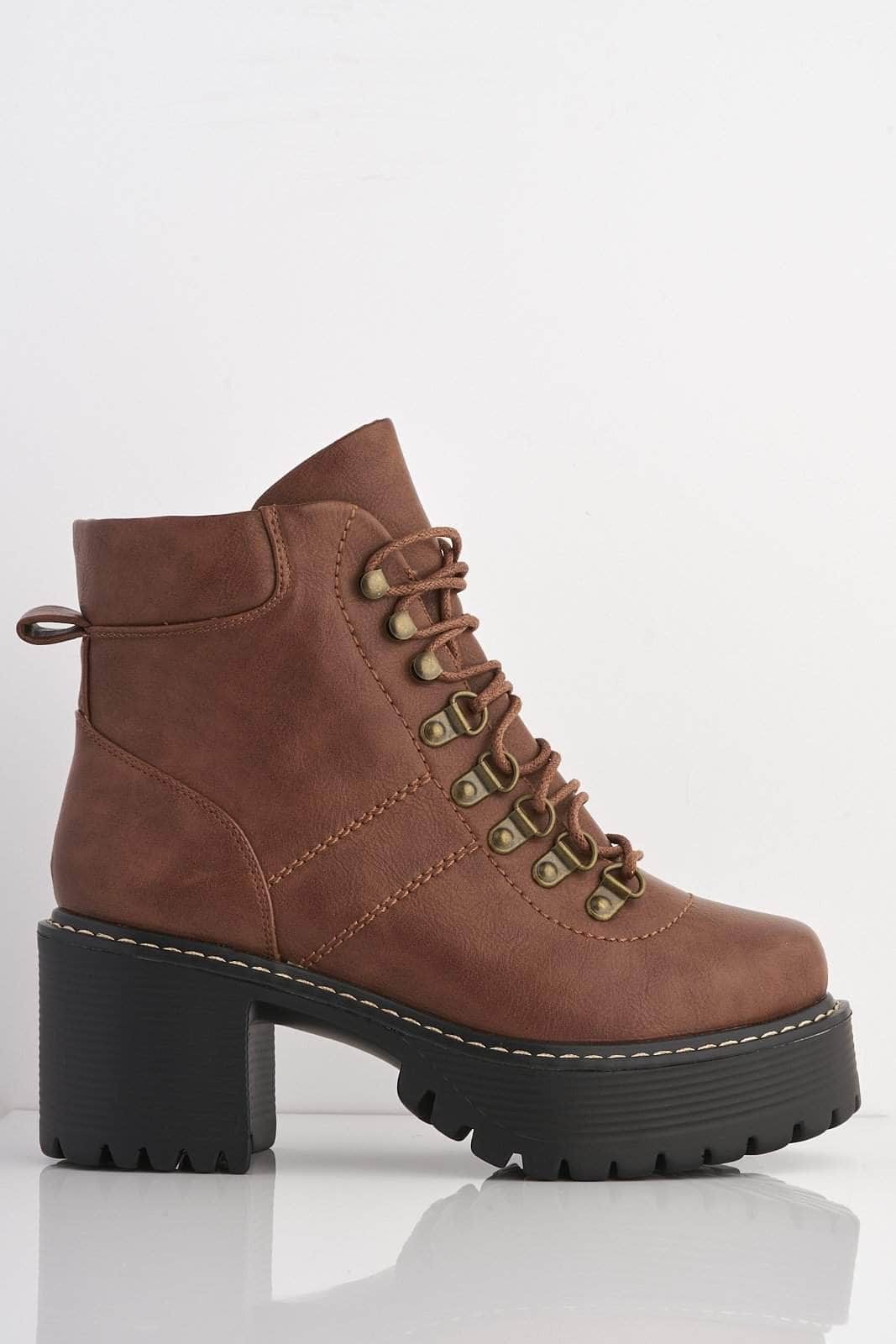 Tan Pu Lace Up Chunky Ankle Boots 