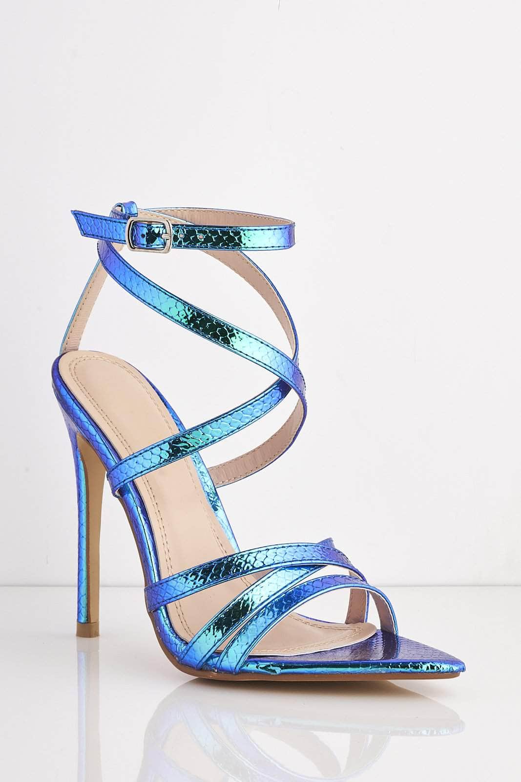 blue holographic heels