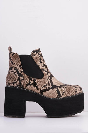 Brown Snake Chunky Platform Ankle Boots