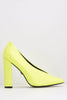 Neon Yellow Patent Pointed Block Heels