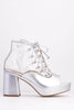 Silver Pu & Perspex Cage Lace Up Boots