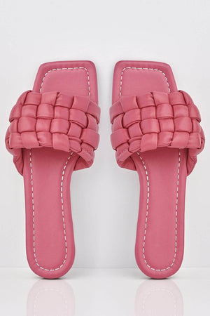 Fuchsia Woven Padded Leather Look Sliders