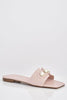 Pink Pu Square Sliders with Pearl Embellishments