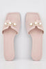 Pink Pu Square Sliders with Pearl Embellishments