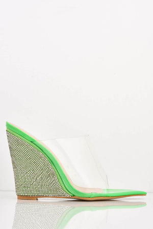 Green Patent Dagger Perspex Diamante Wedges