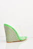 Green Patent Dagger Perspex Diamante Wedges