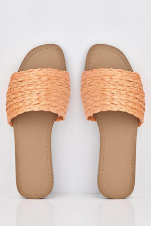 Orange Straw Woven Sliders