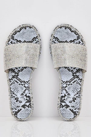 Blue Snake Diamante Embellished Sliders