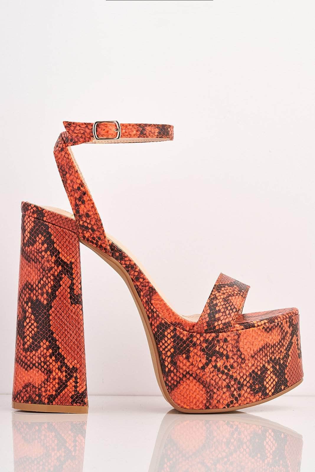 Orange Snake Pu Platform Heels | HIDDEN 