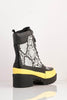 Black Patent & Yellow Contrast Snake Biker Boots