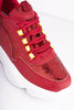 Red Pu & Sequin Chunky Trainers