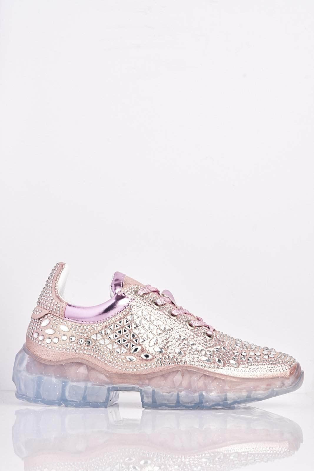 Pink Metallic Diamante Clear Sole 