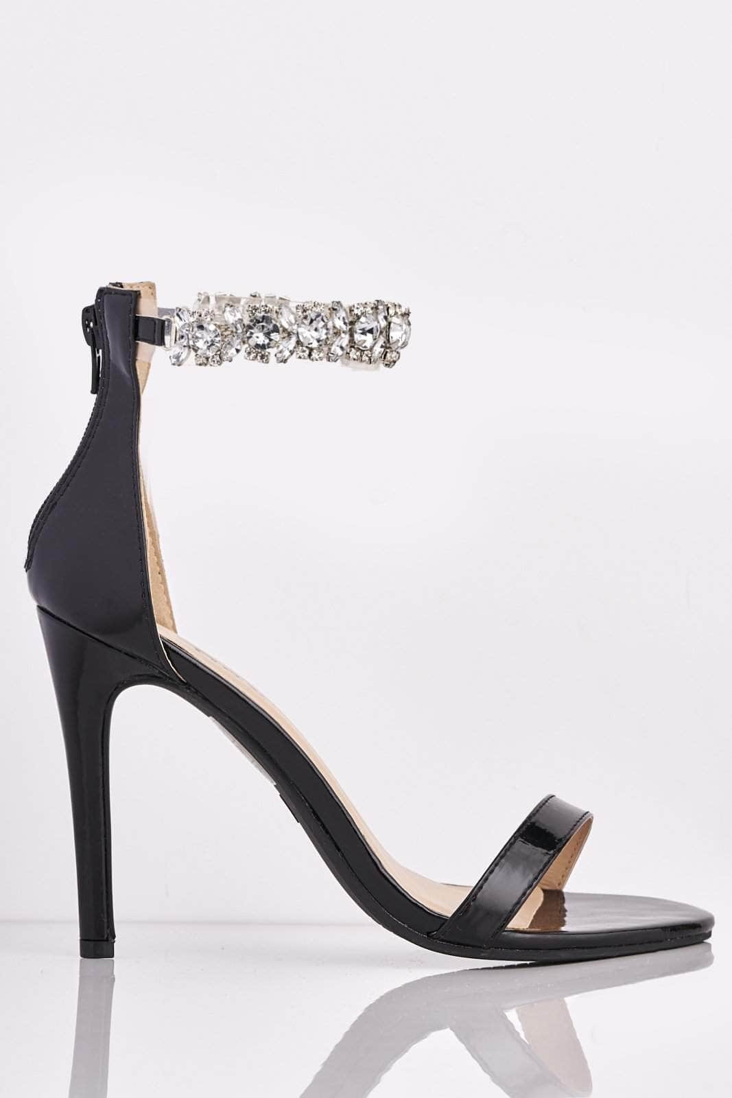 Black Patent Heels with Diamante 