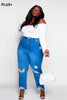 Plus+ Mid Blue Ripped Distressed Mom Jeans