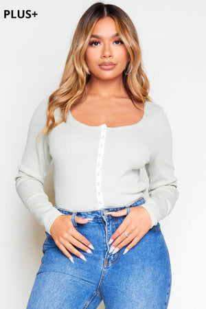 Plus+ Sage Ribbed Buttoned Bodysuit