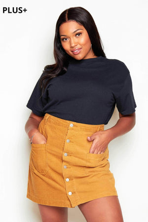 Plus+ Camel Cord Buttoned Mini Skirt