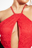 Red Plunge Lace Contrast Bodysuit