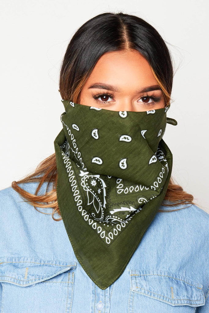 Dark Green Printed Bandana