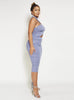 Dusty Blue Ribbed Ruched Backless Midi Dress