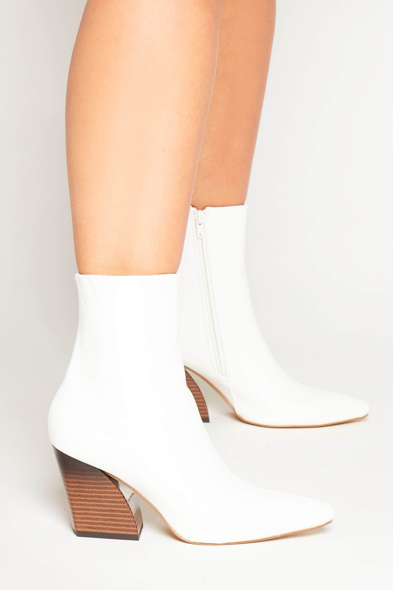 white boots wooden heel