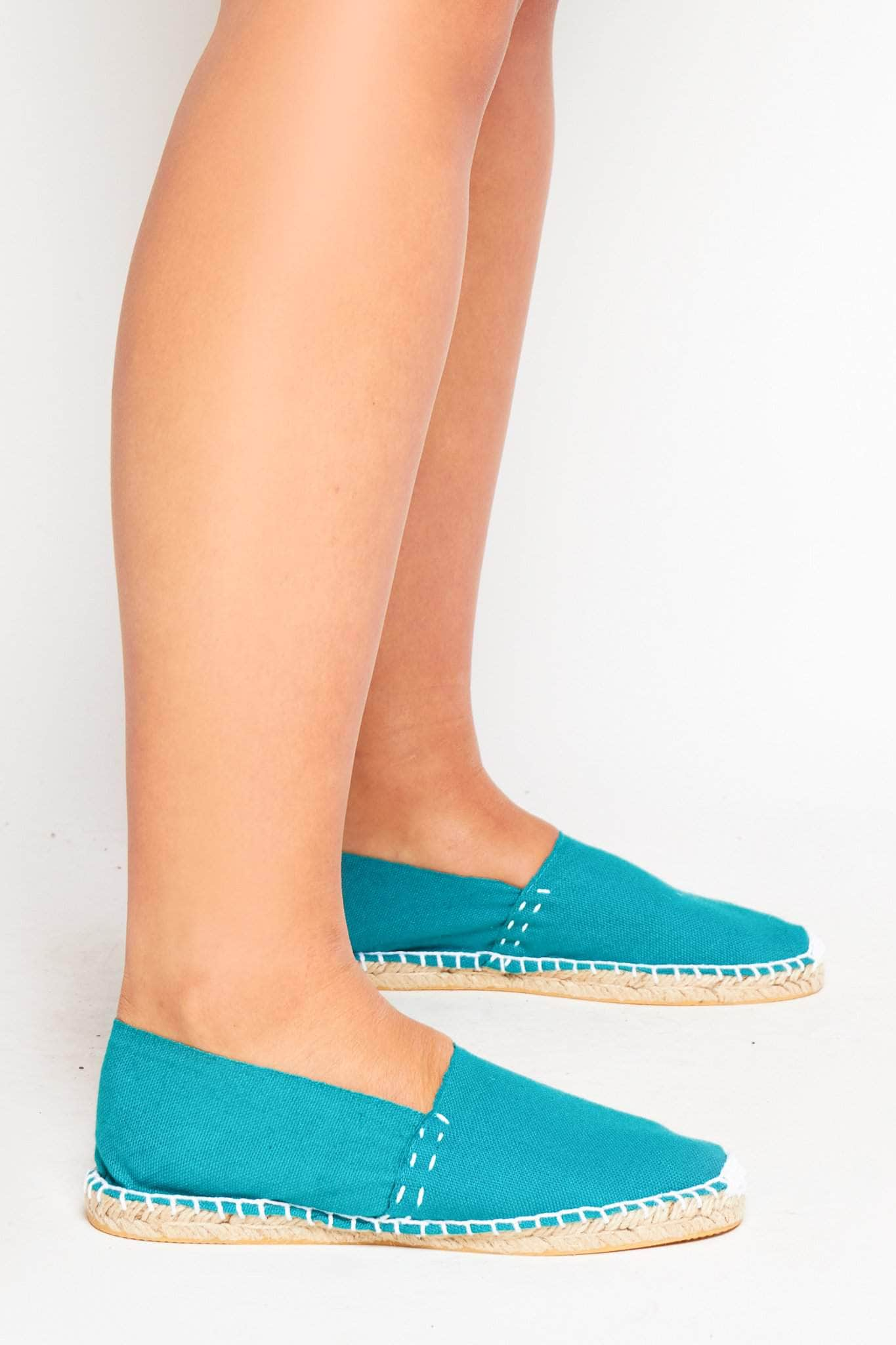 Teal Green Canvas Flat Espadrilles 