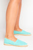 Green Stripe Canvas Flat Espadrilles