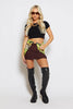 Brown & Green Slinky Mini Skirt with Ring Detail