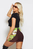 Brown & Green Slinky Mini Skirt with Ring Detail