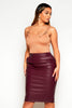 Burgundy Faux Leather Midi Pencil Skirt