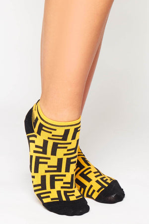 Black & Yellow Monogram Ankle Socks