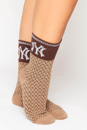 Camel Ribbed NY Monogram Socks