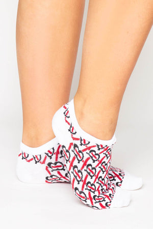 White & Red Monogram Ankle Socks