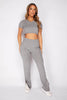 Grey Ribbed Kick Flare Trousers