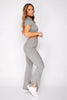 Grey Ribbed Kick Flare Trousers