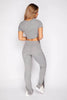 Grey Ribbed Kick Flare Trousers