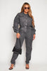 Tall Grey Acid Wash Cinched Waist Utility Jumpsuit