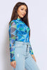 Blue & Green Abstract High Neck Long Sleeve Bodysuit