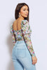 Blue Floral Square Neck Long Sleeve Bodysuit