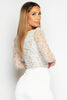 White Floral Mesh Long Sleeve Ruched Front Bodysuit