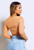 Camel Ribbed Shoulder Pad Bodysuit